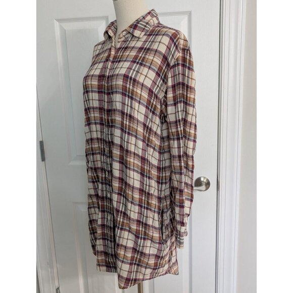 ORGANIC By John Patrick Tunic Button Down Shirt Dress Red Blue Plaid S Small - Picture 5 of 13